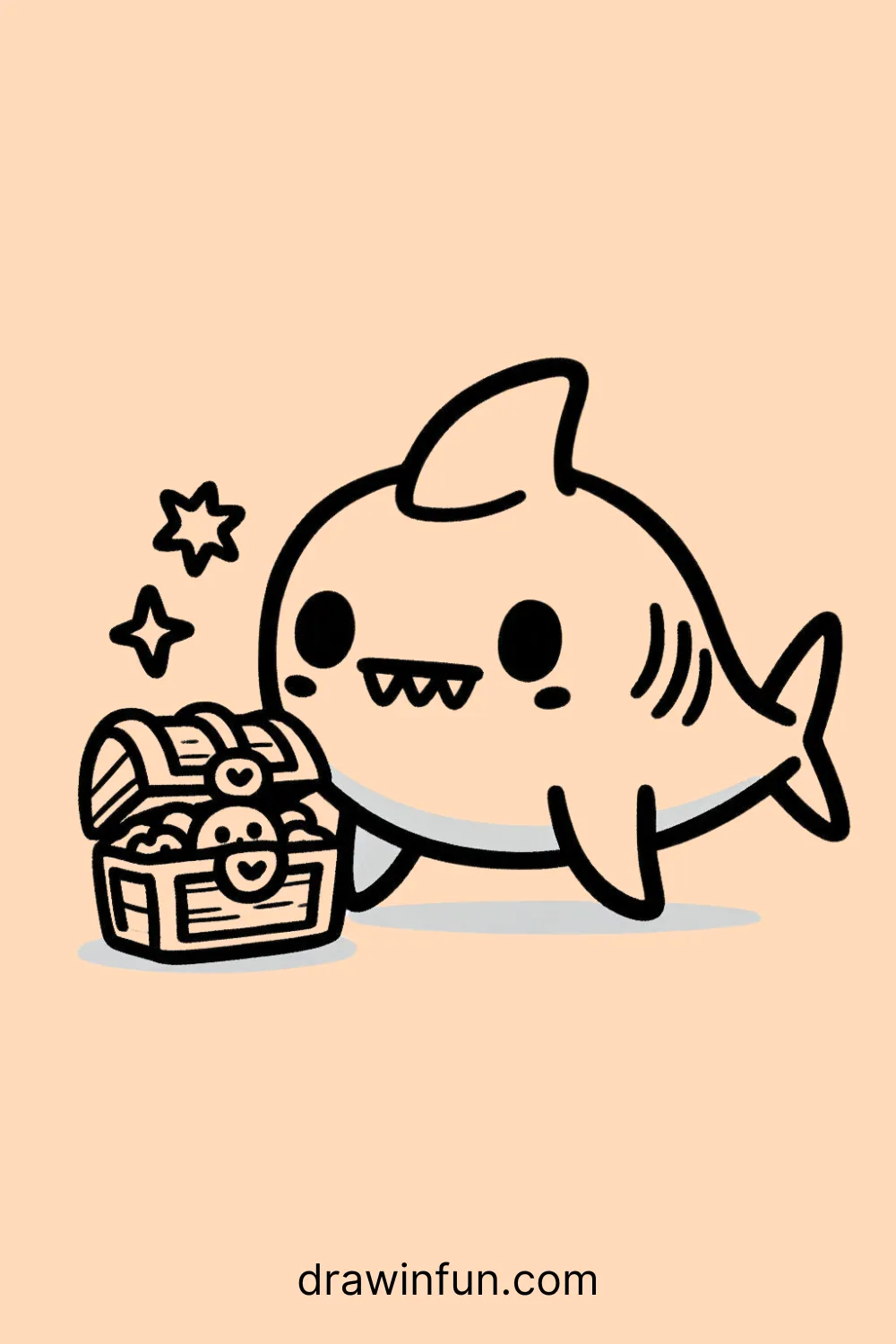 Hammerhead shark with a treasure chest easy drawing