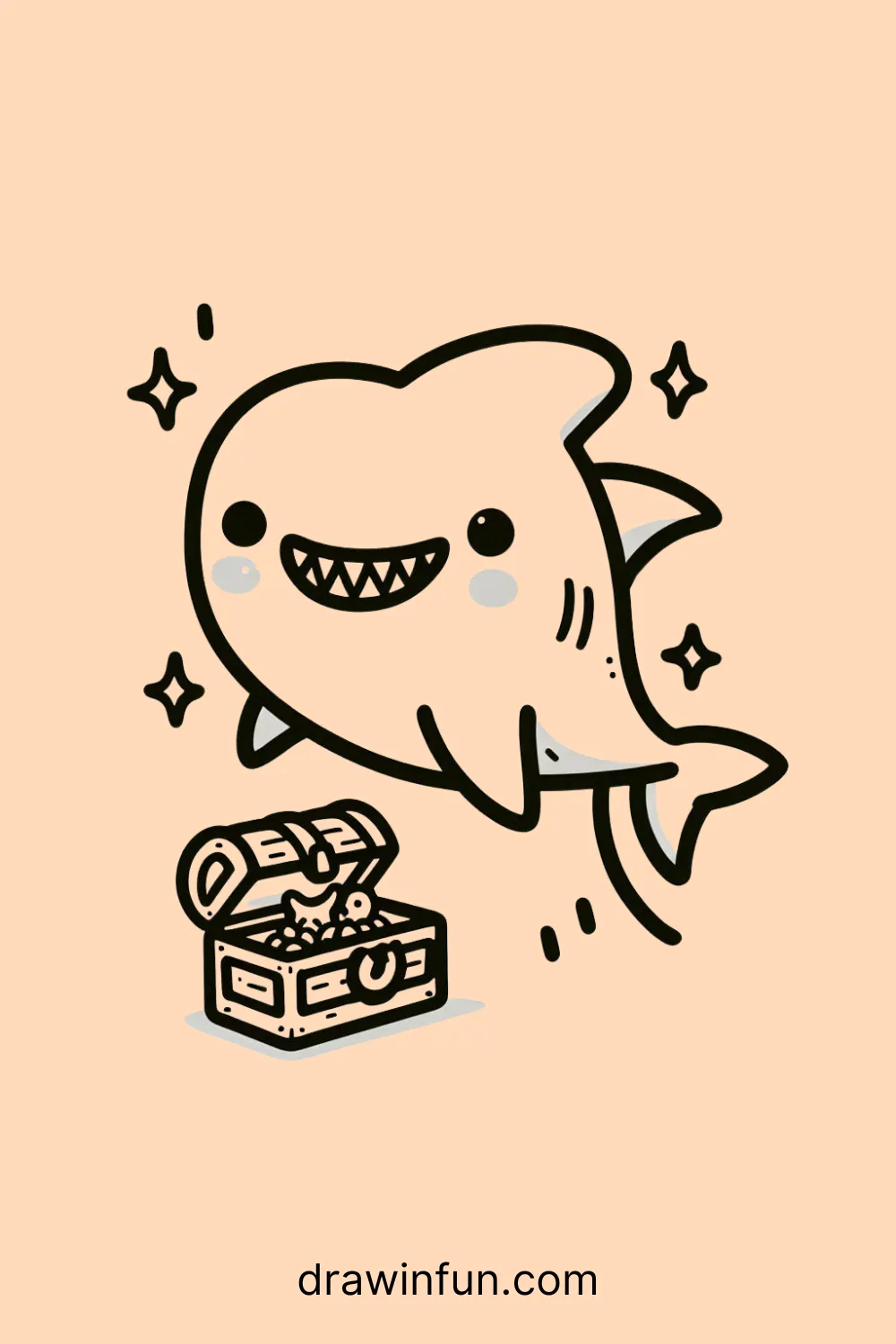 Hammerhead shark with a treasure chest easy drawing