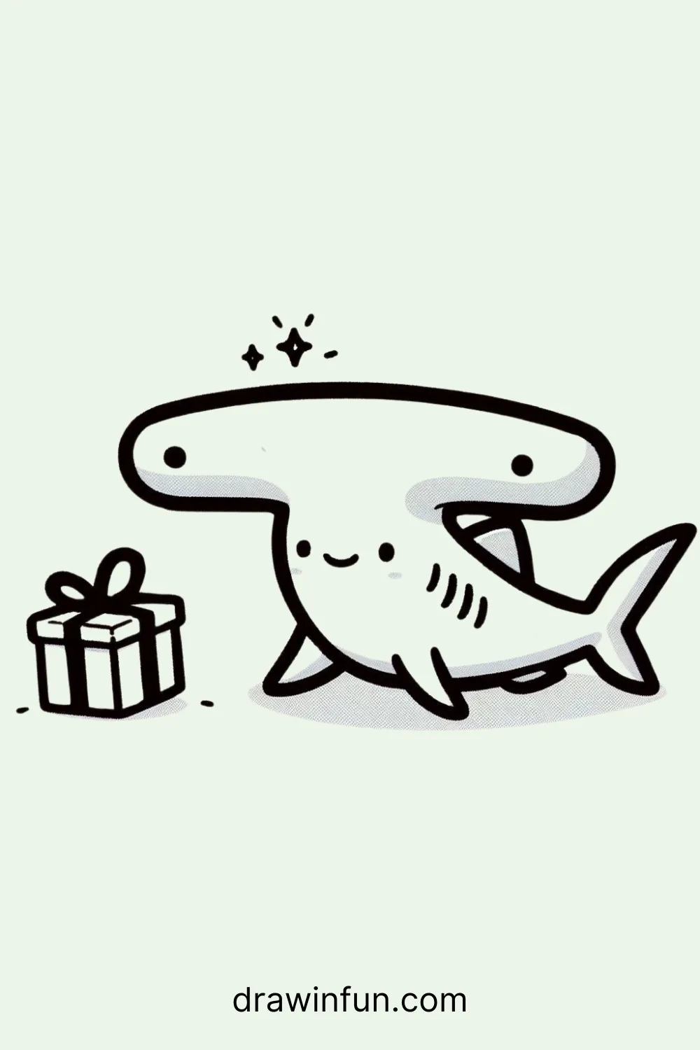 Hammerhead shark with a gift box easy drawing