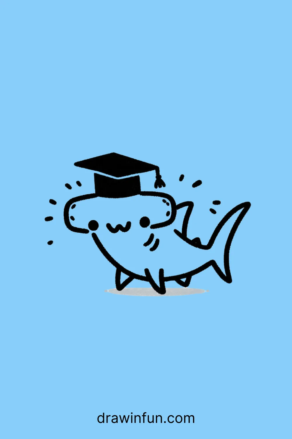 Hammerhead shark with a graduation cap easy drawing