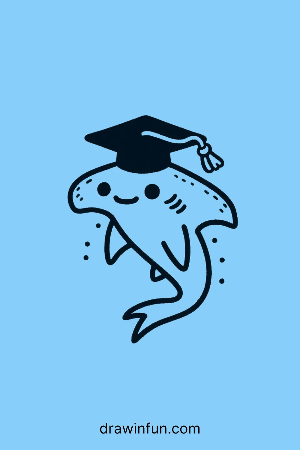 Hammerhead shark with a graduation cap easy drawing