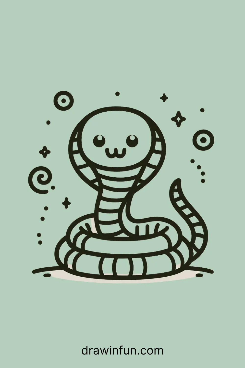 A King Cobra coiled in a spiral easy drawing