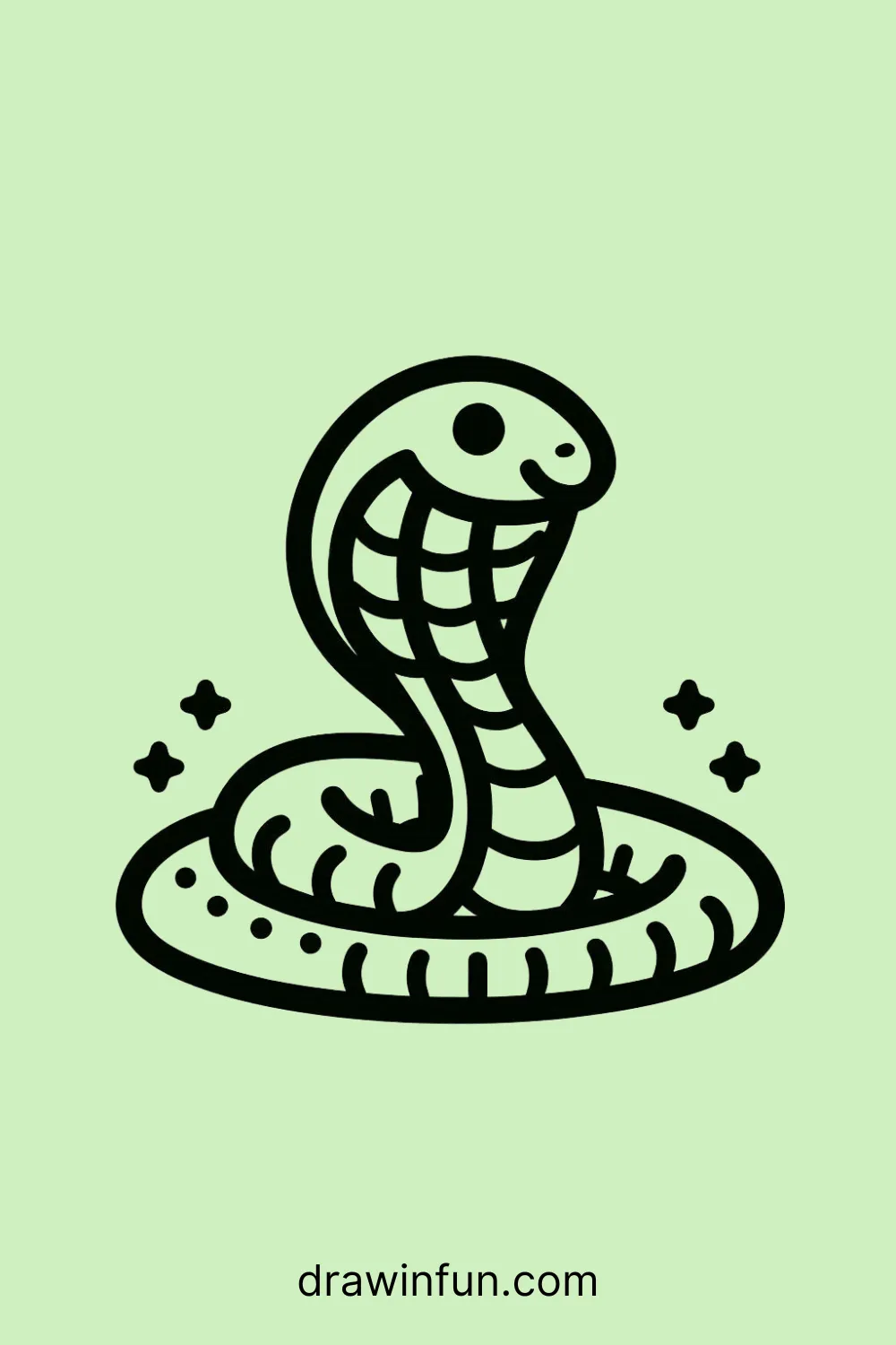 A King Cobra with its hood flared easy drawing