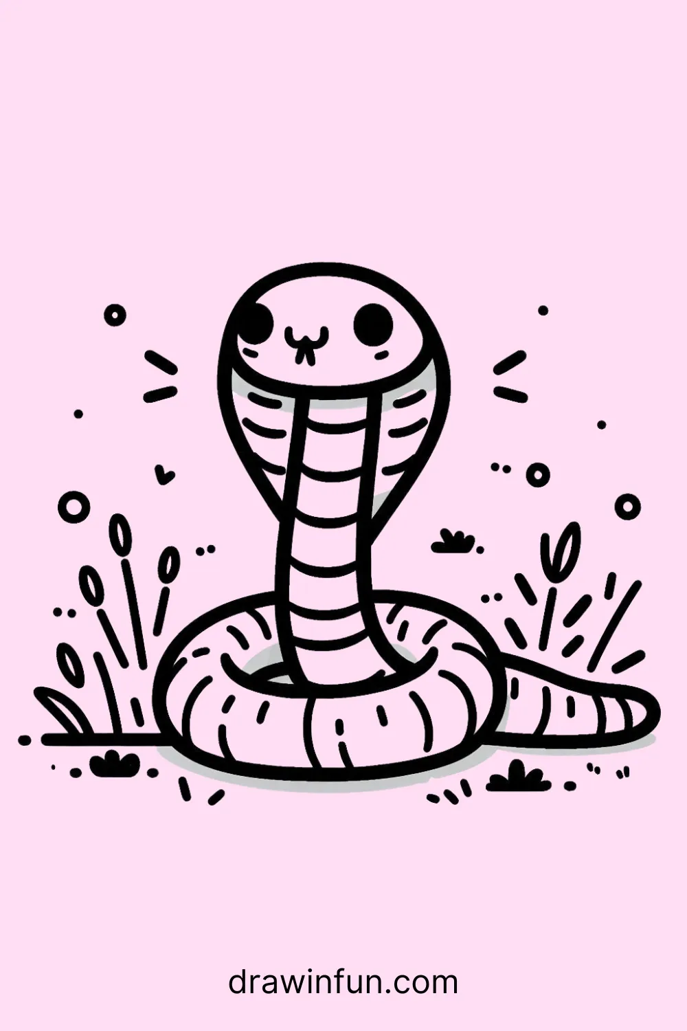 A King Cobra slithering through grass easy drawing