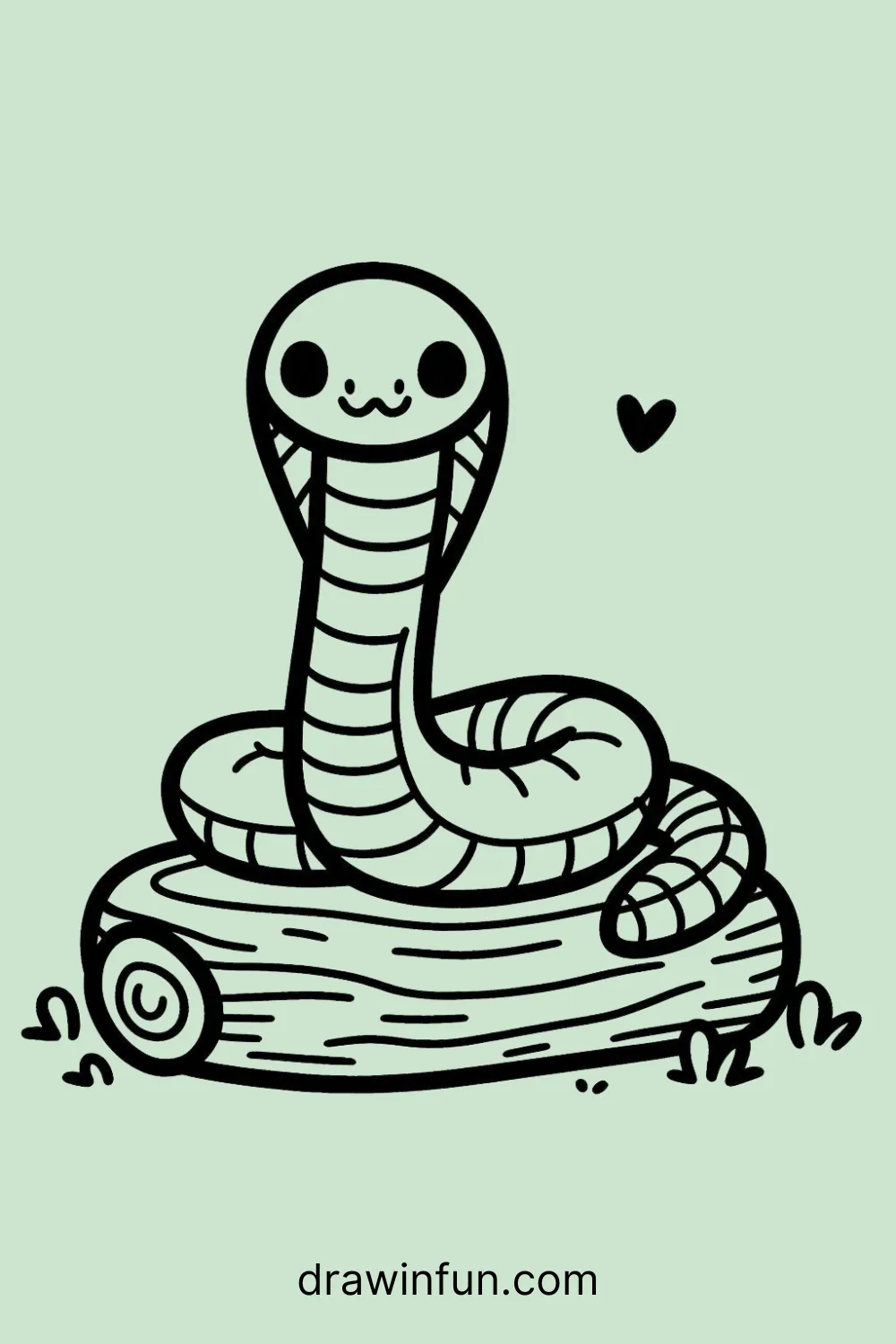 A King Cobra resting on a log easy drawing