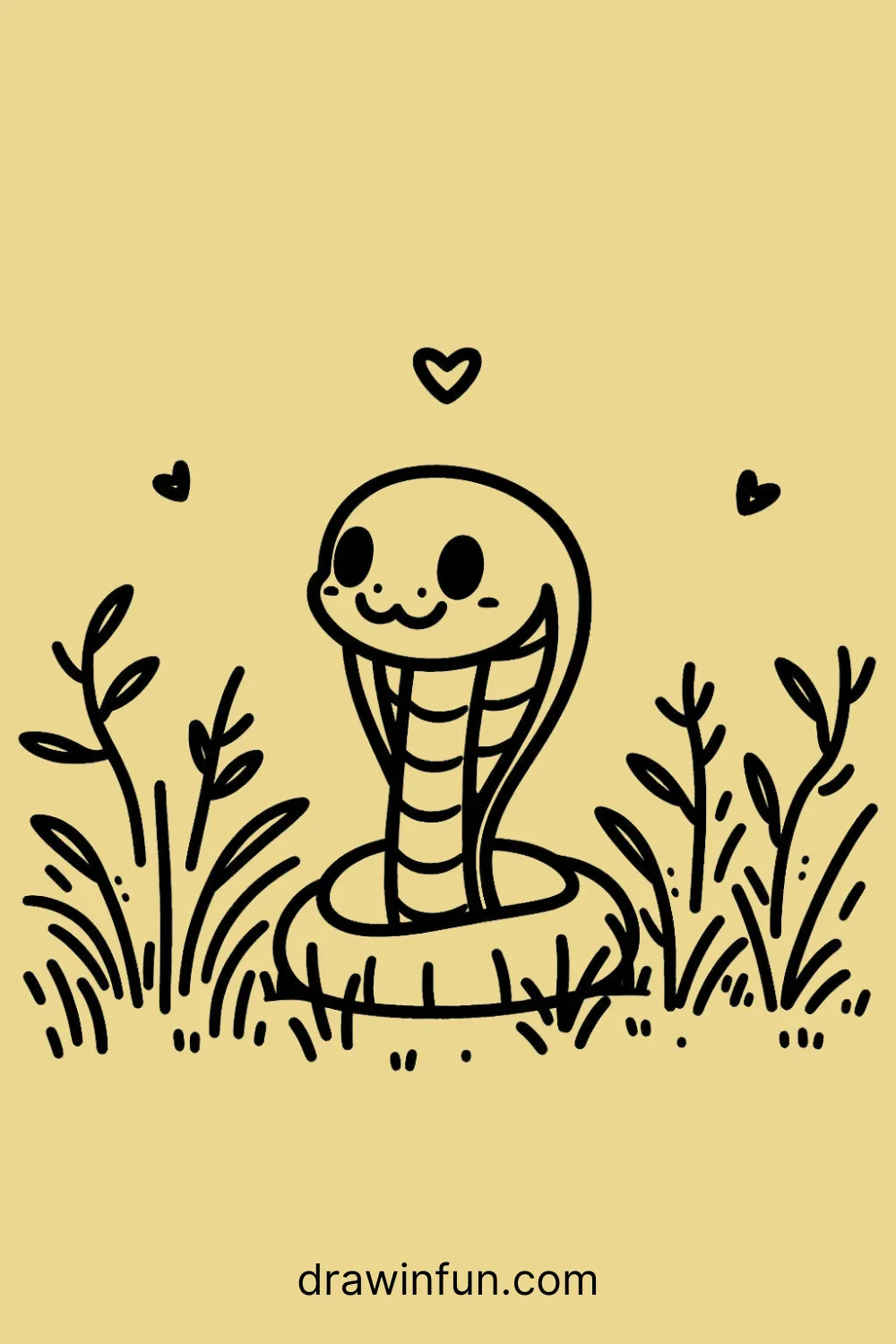 A King Cobra peeking out of tall grass easy drawing