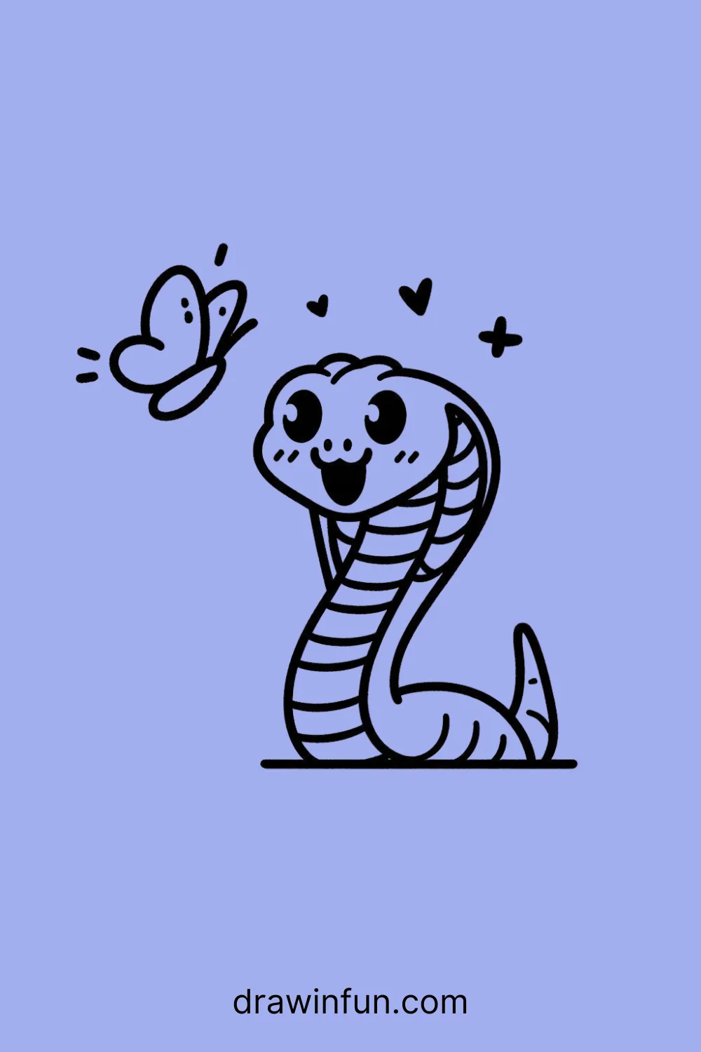 A King Cobra seeing a butterfly easy drawing