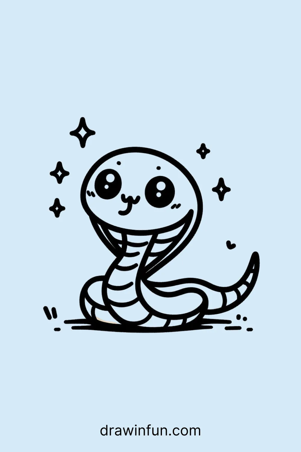 A King Cobra with its tongue flicking out easy drawing