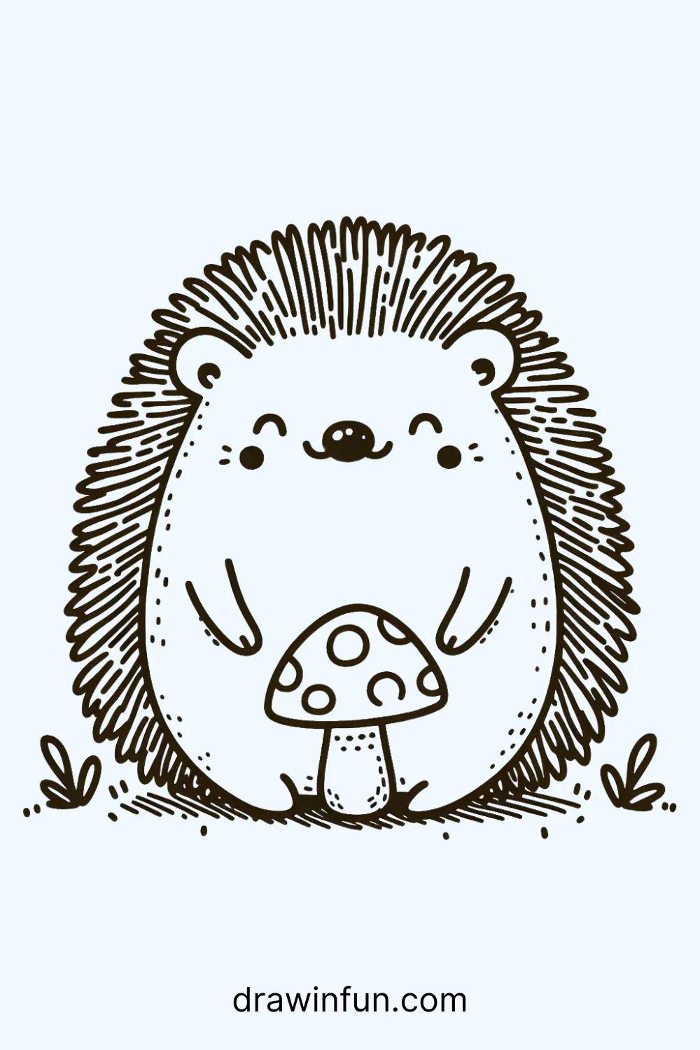 A hedgehog holding a mushroom easy drawing