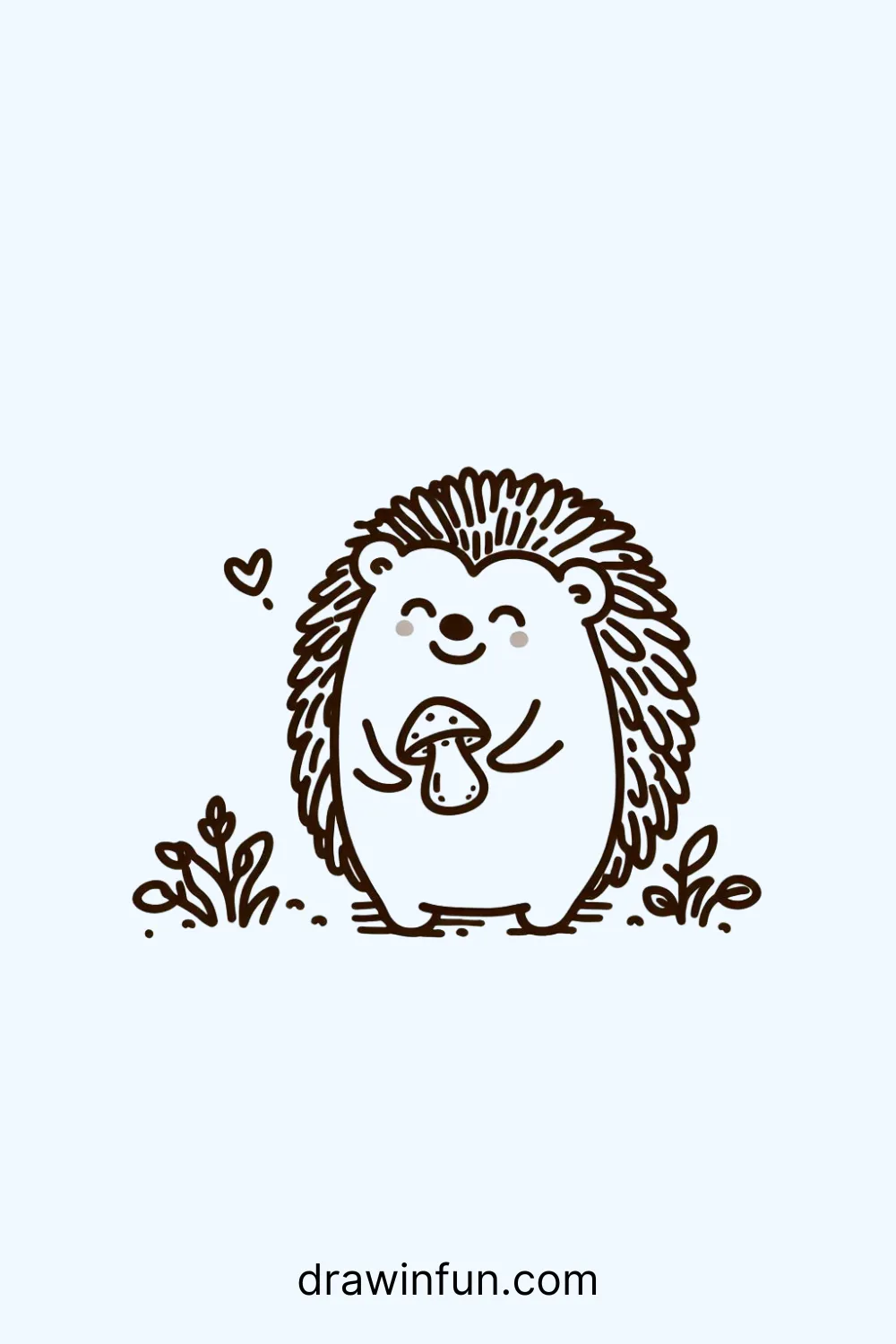 A hedgehog holding a mushroom easy drawing