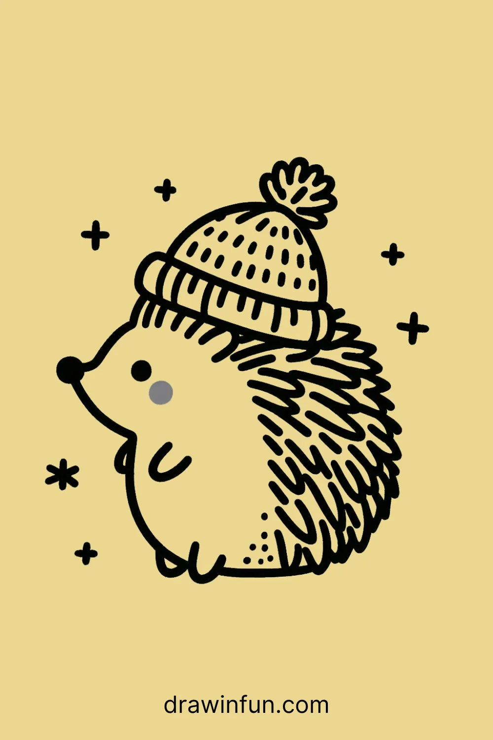 A hedgehog wearing a hat easy drawing