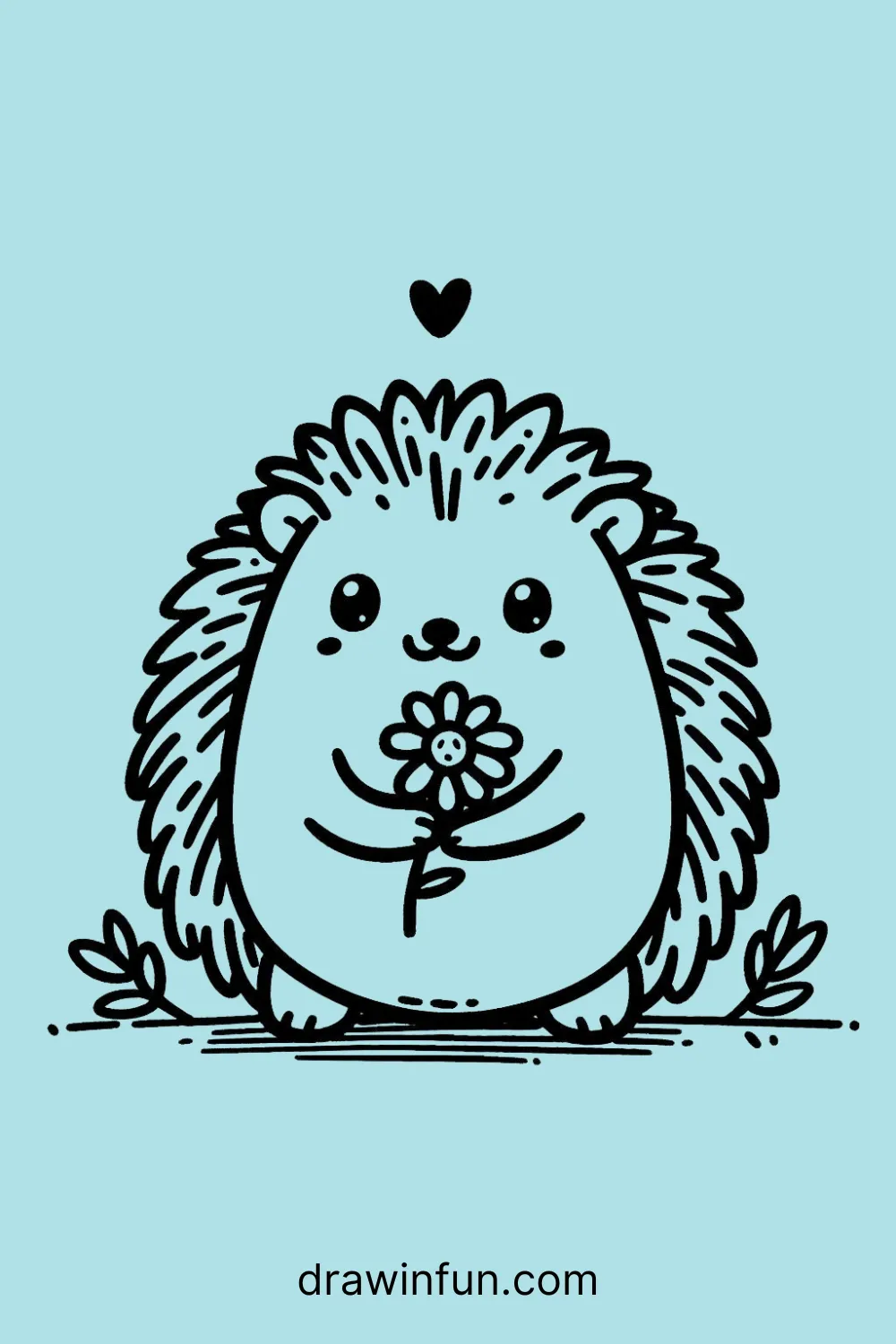 A hedgehog holding a tiny flower easy drawing