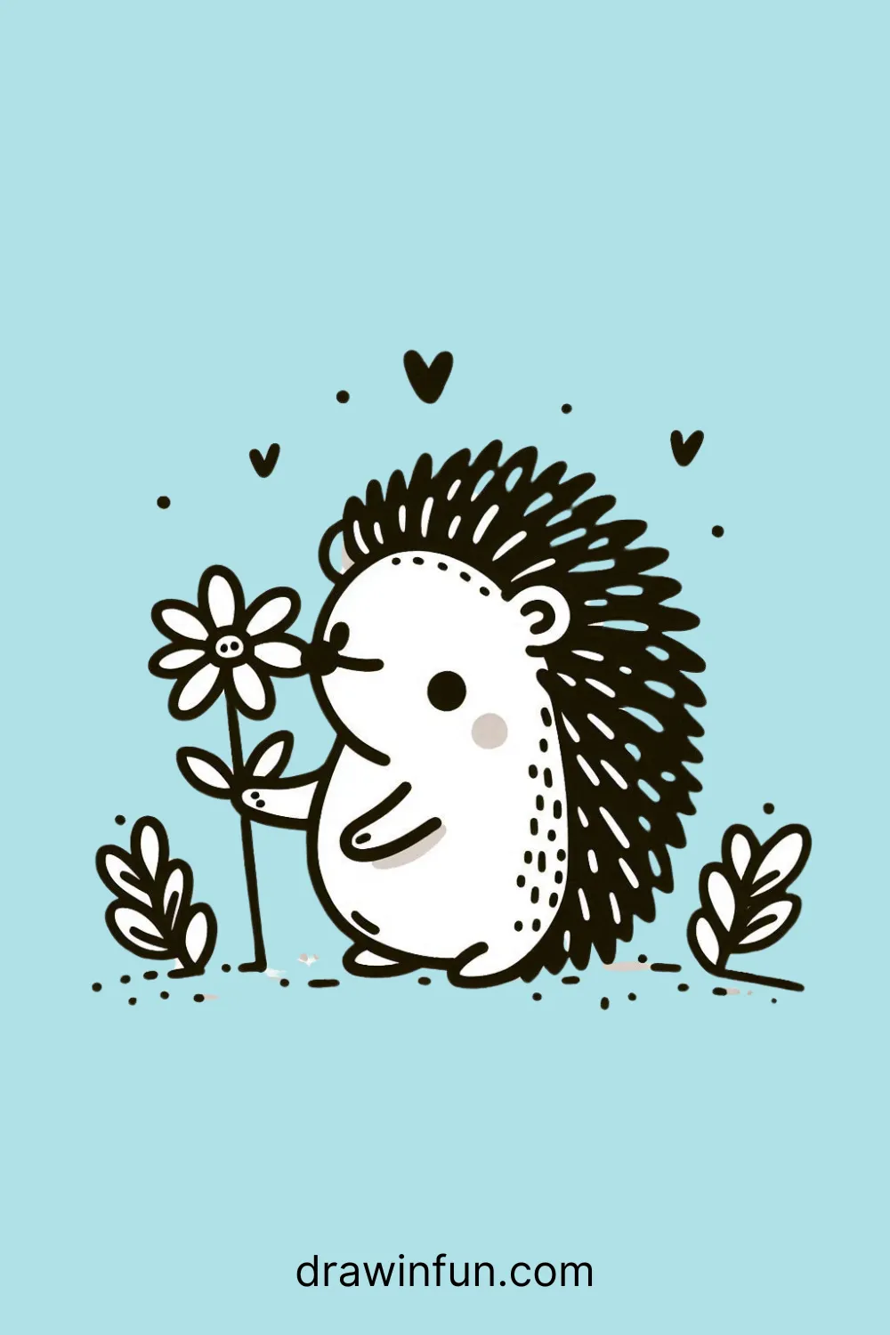 A hedgehog holding a tiny flower easy drawing