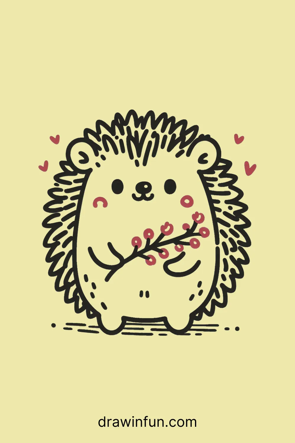 A hedgehog holding a twig easy drawing