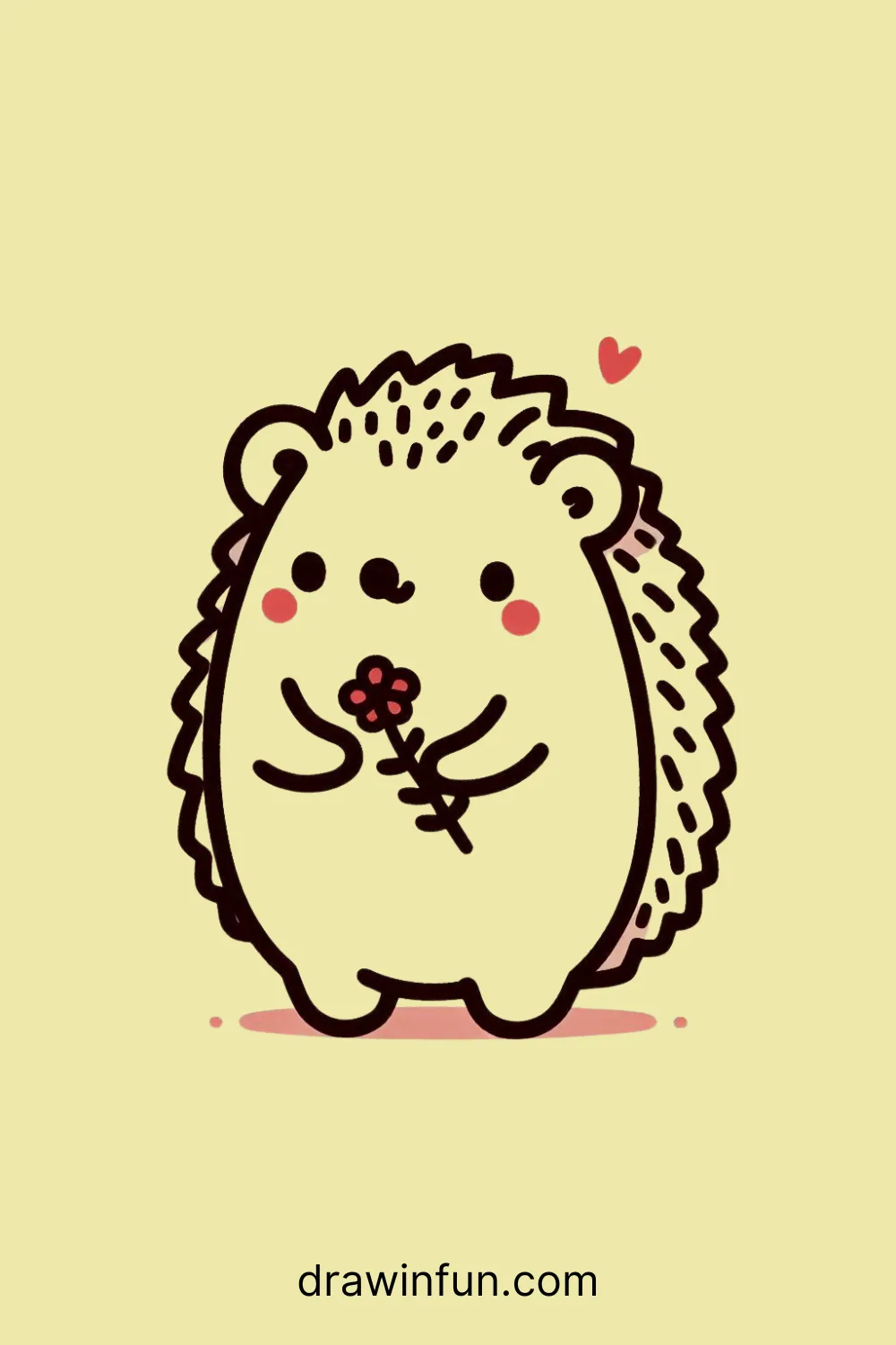 A hedgehog holding a twig easy drawing