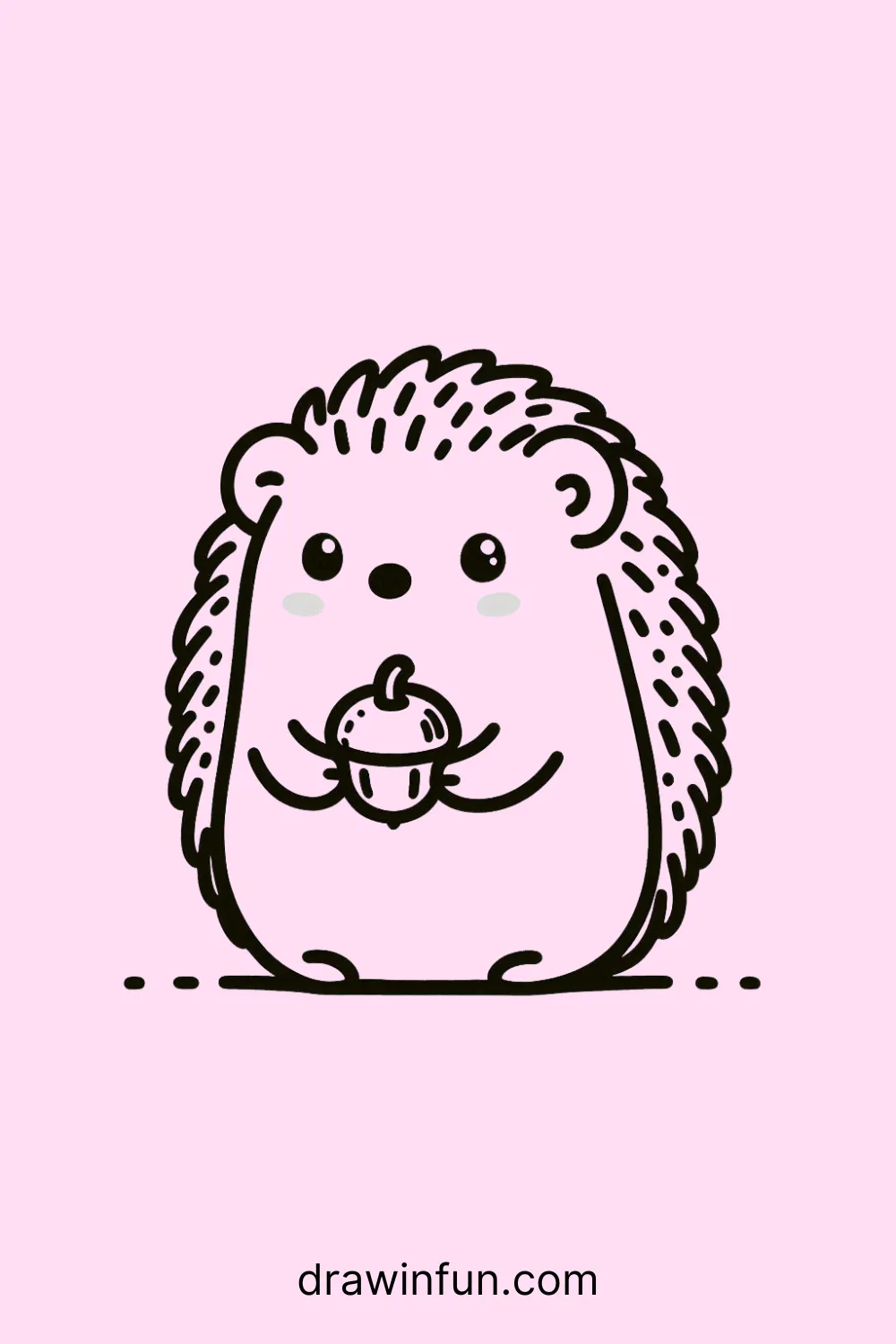 A hedgehog holding acorn easy drawing