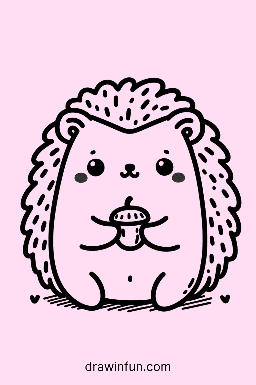 A hedgehog holding acorn easy drawing