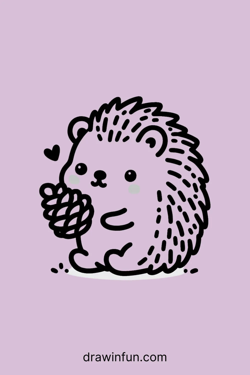 A hedgehog holding a pinecone easy drawing