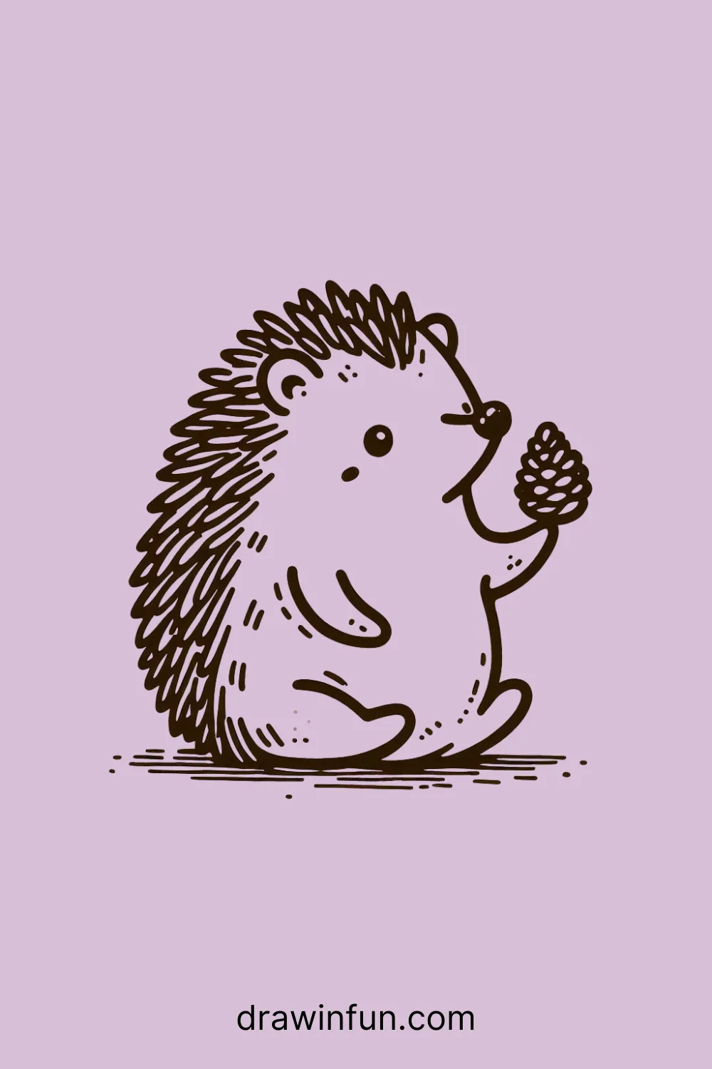 A hedgehog holding a pinecone easy drawing