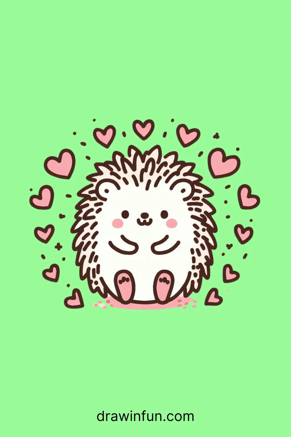 A hedgehog surrounded by hearts easy drawing