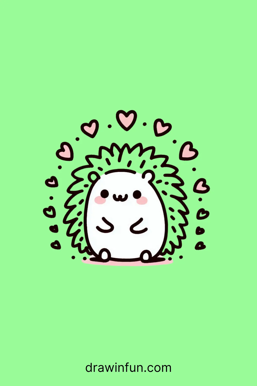 A hedgehog surrounded by hearts easy drawing