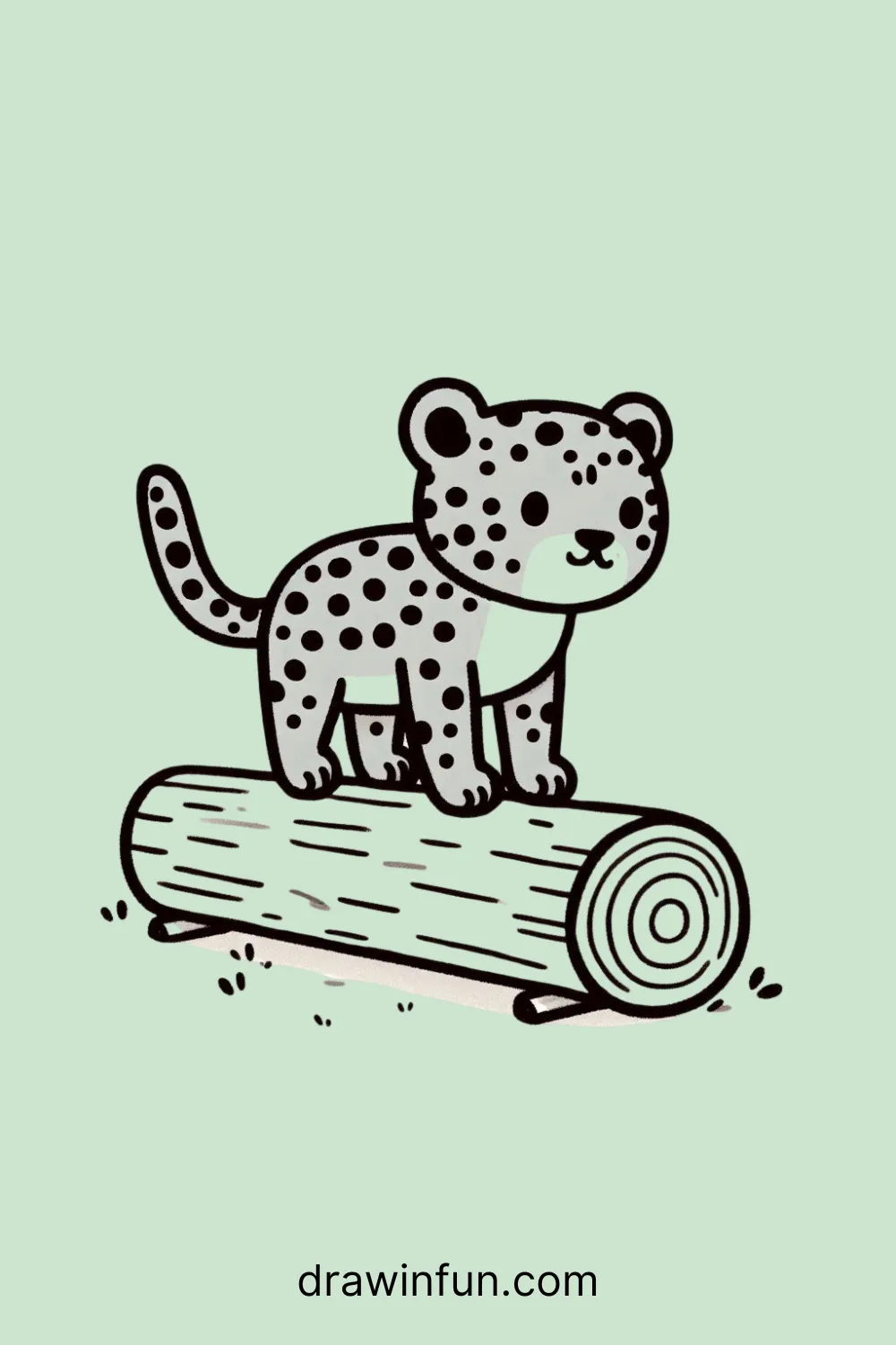 A jaguar balancing on a fallen log easy drawing