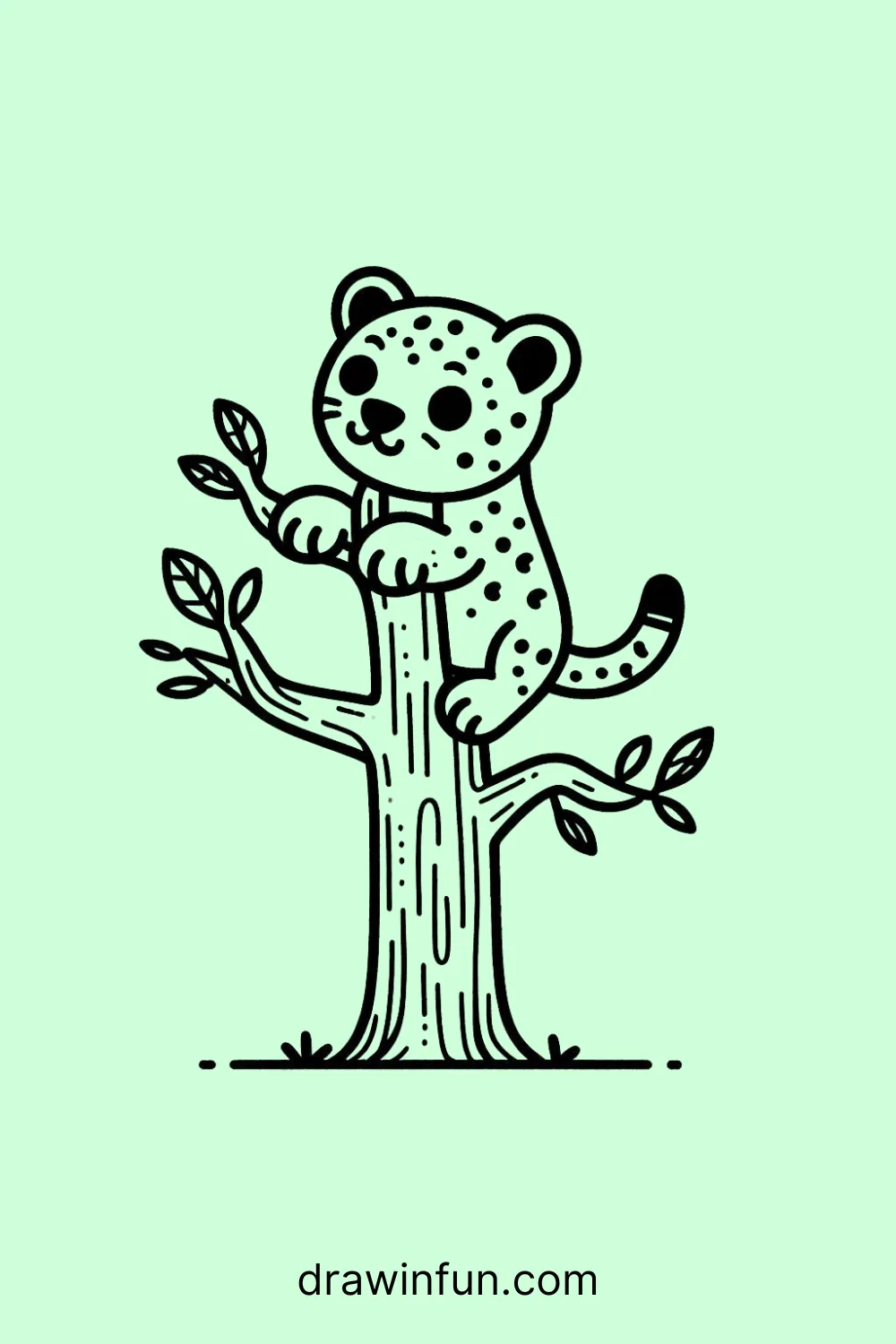 A jaguar climbing up a tree trunk easy drawing