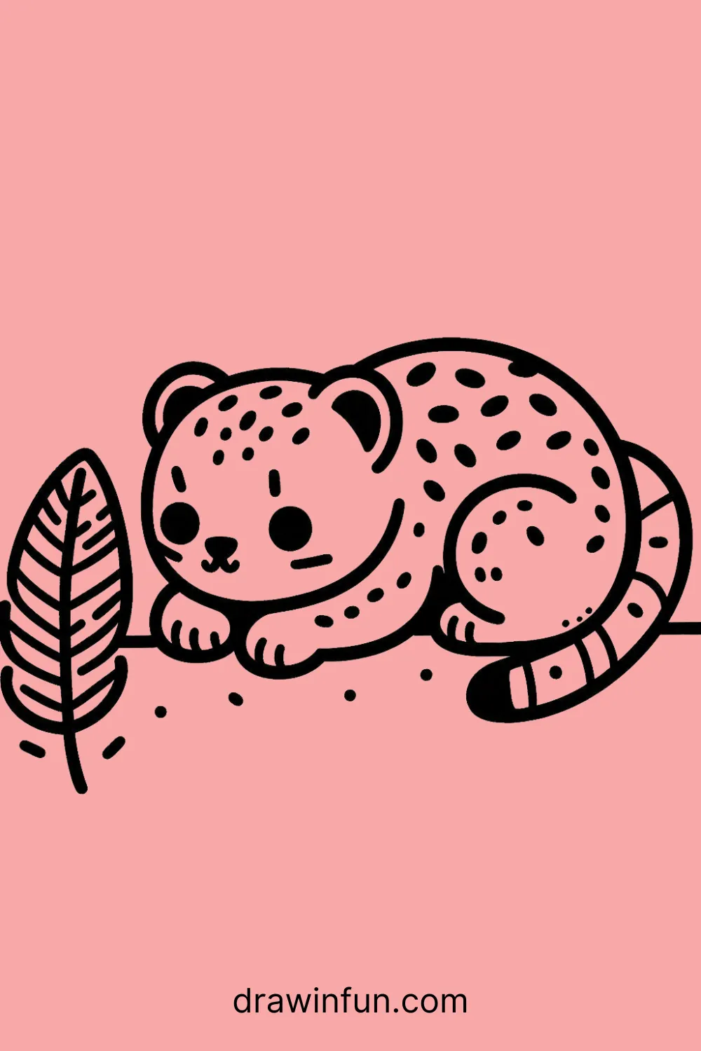 A jaguar ready to pounce on a leaf easy drawing