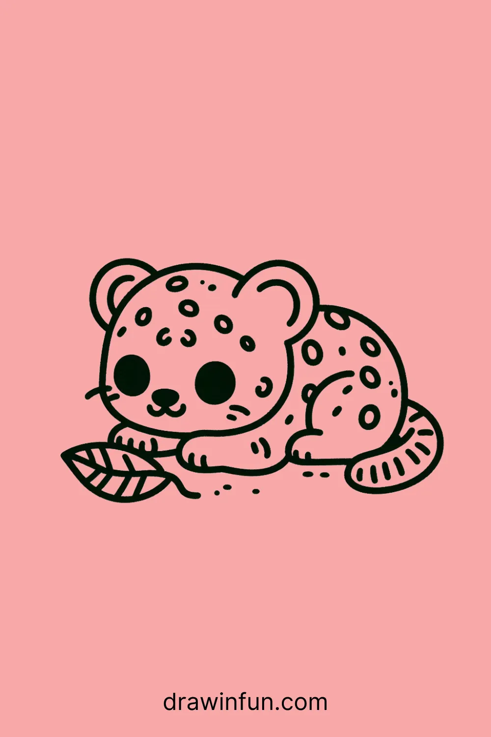 A jaguar ready to pounce on a leaf easy drawing