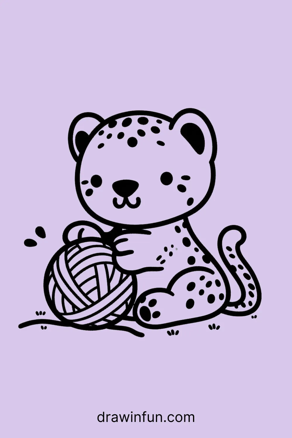 A jaguar playing with a ball of yarn easy drawing