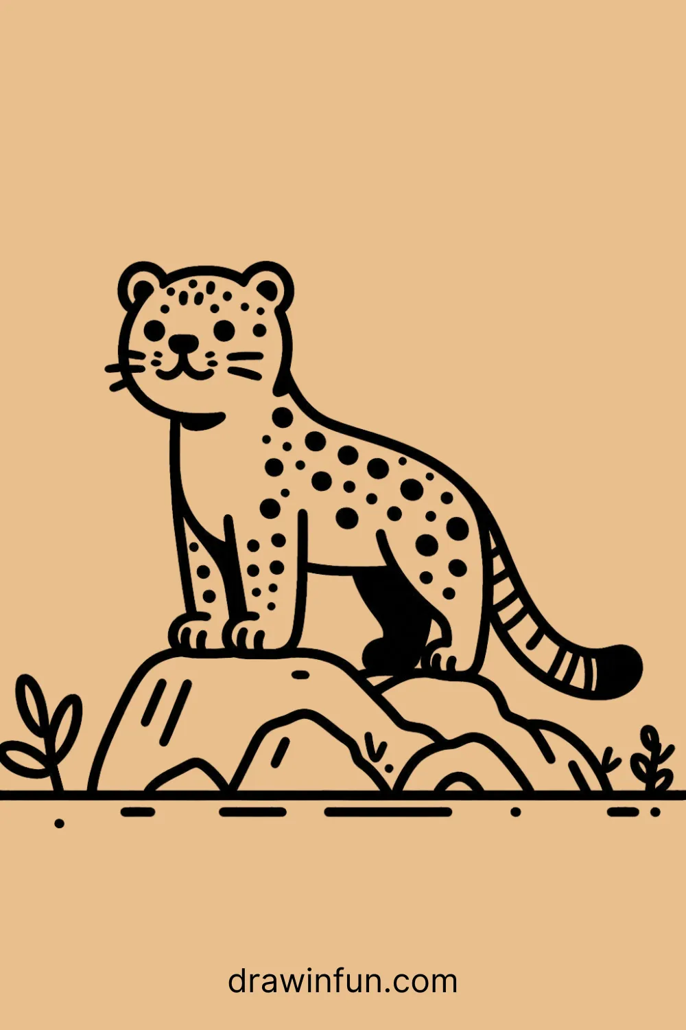 A jaguar standing on a rock easy drawing