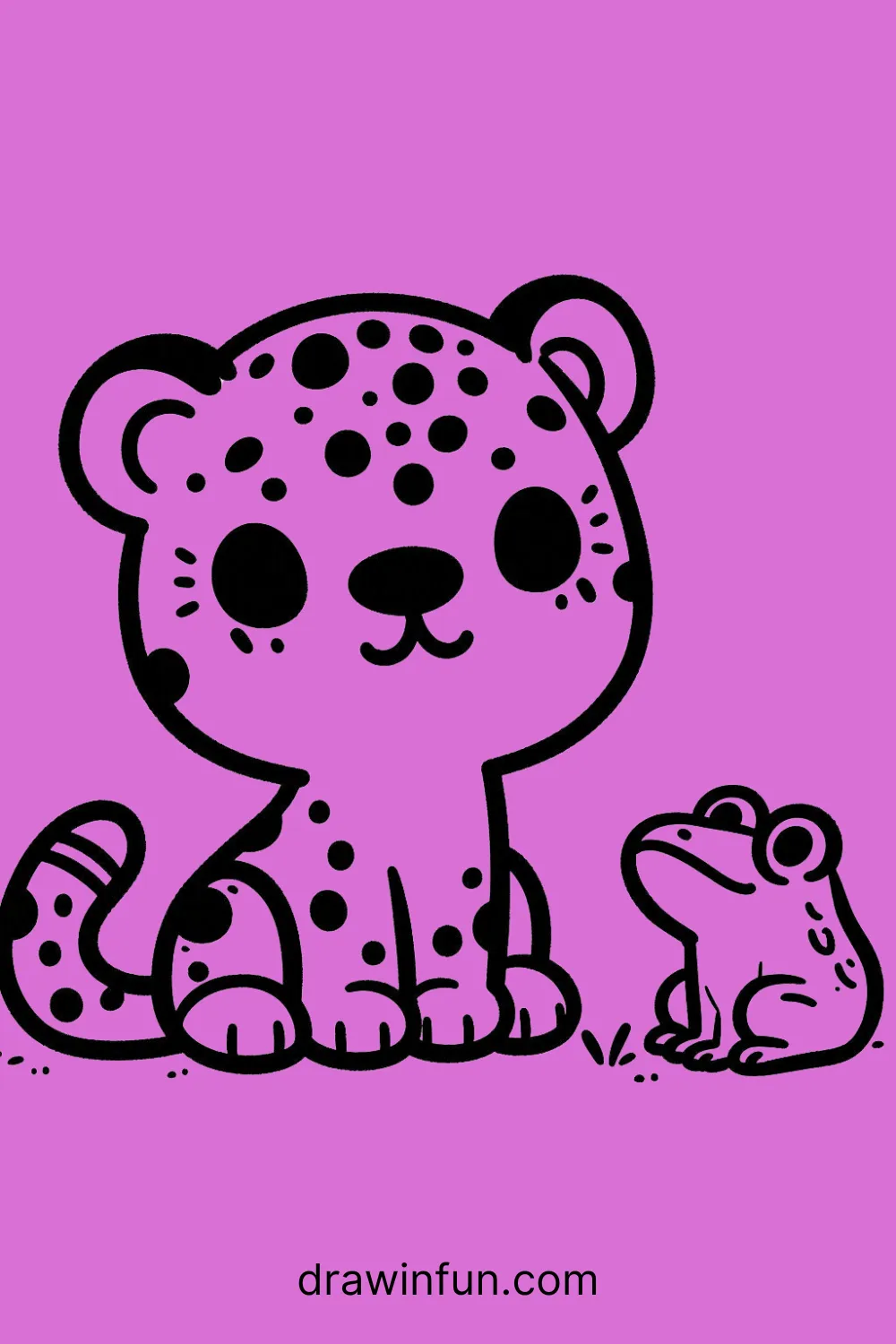 A jaguar looking at a frog easy drawing