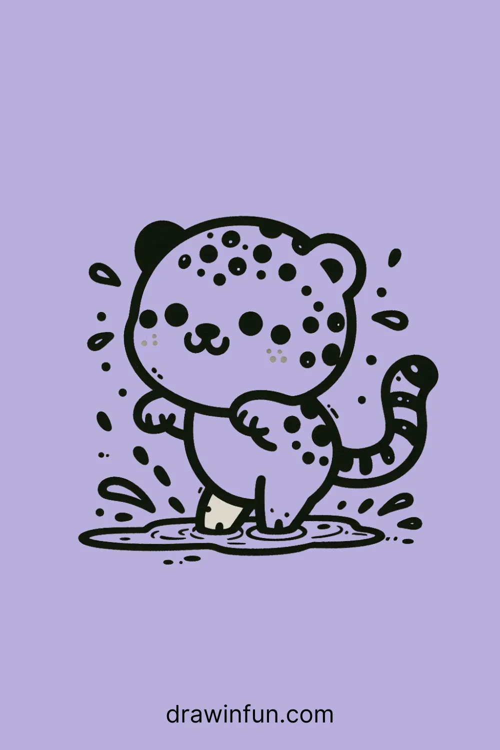 A jaguar splashing in a puddle easy drawing