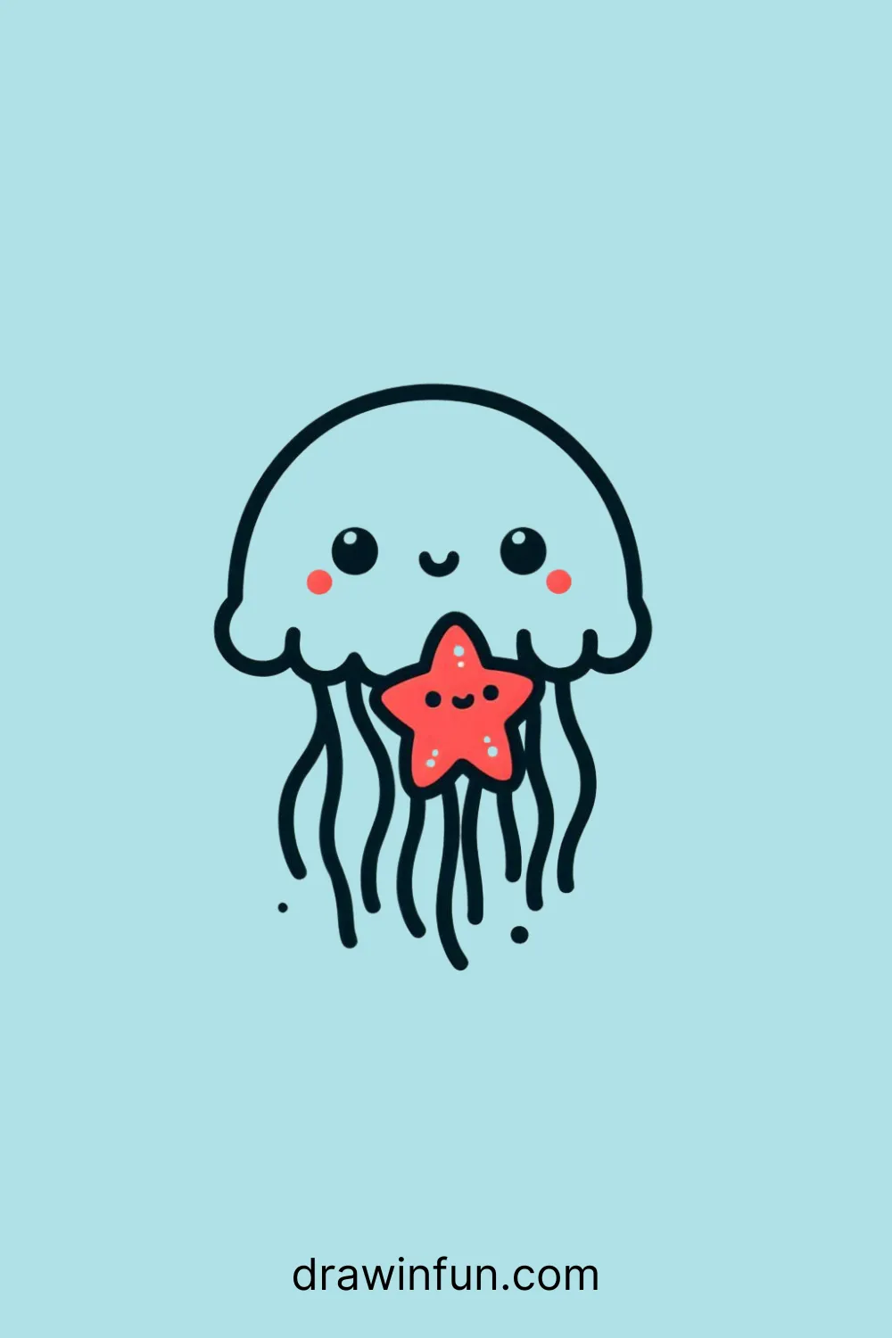 A jellyfish holding a starfish easy drawing