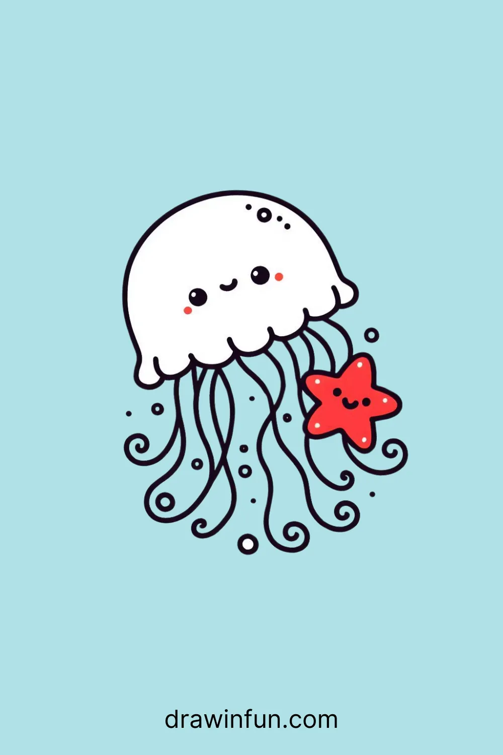 A jellyfish holding a starfish easy drawing