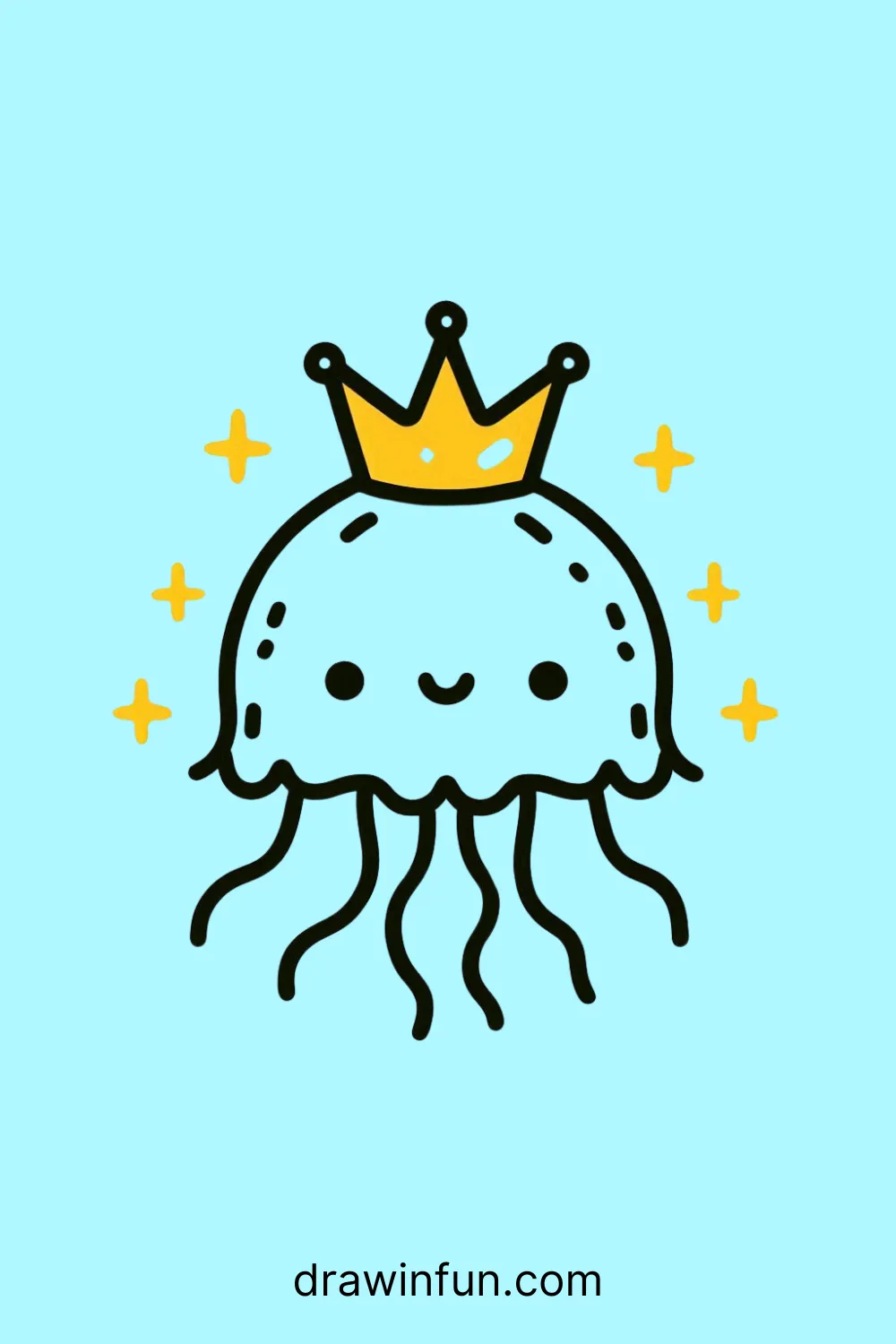 A jellyfish wearing a tiny crown easy drawing