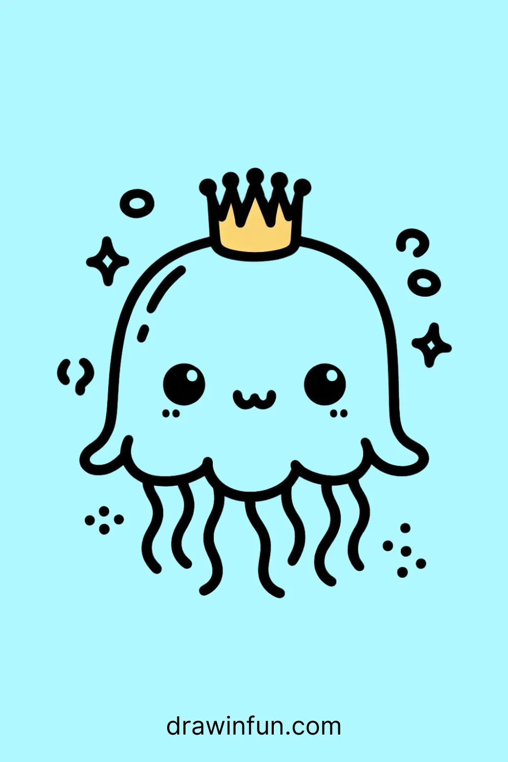 A jellyfish wearing a tiny crown easy drawing