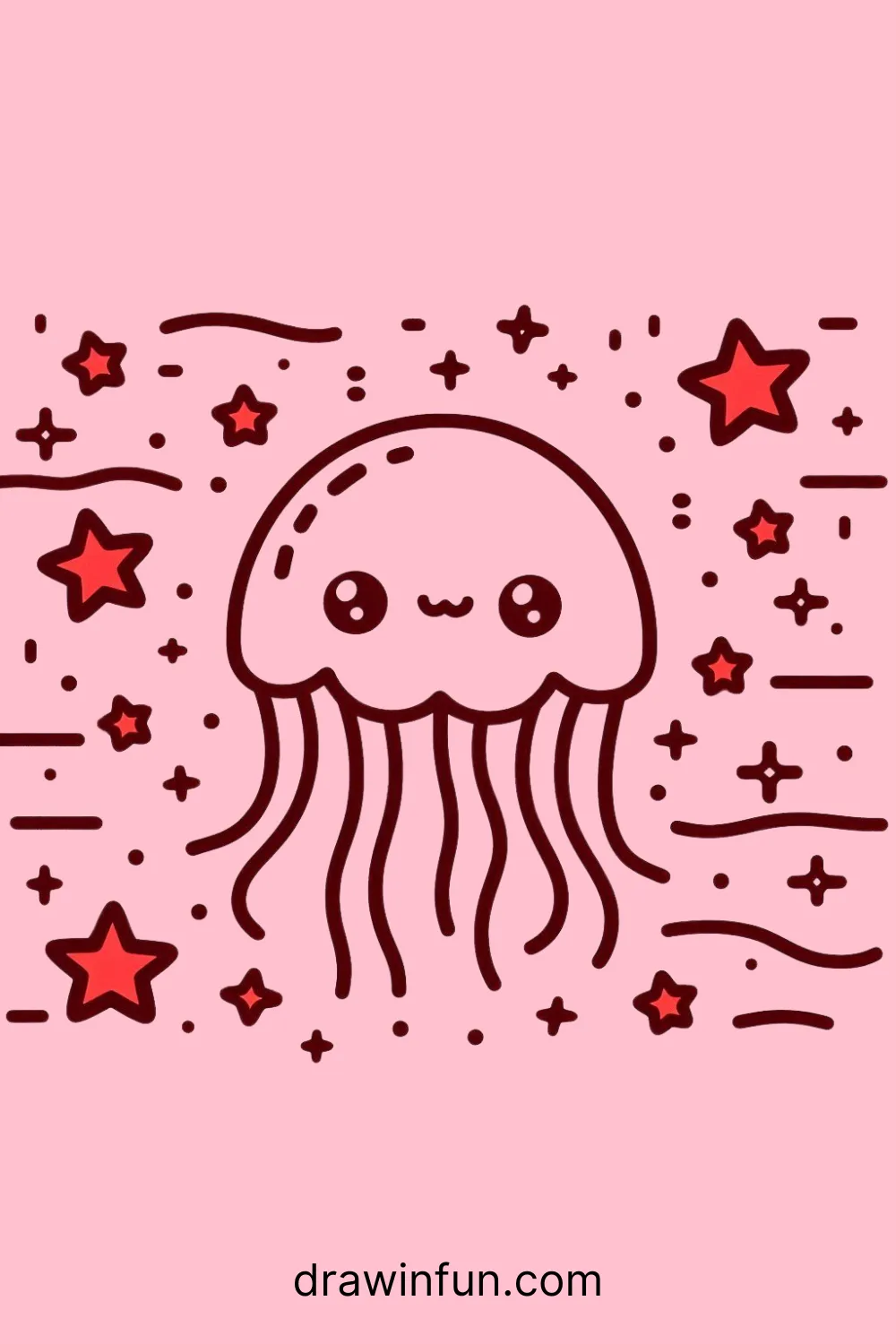 A jellyfish surrounded by stars easy drawing