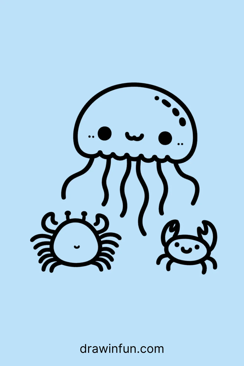 A jellyfish with a tiny crab easy drawing