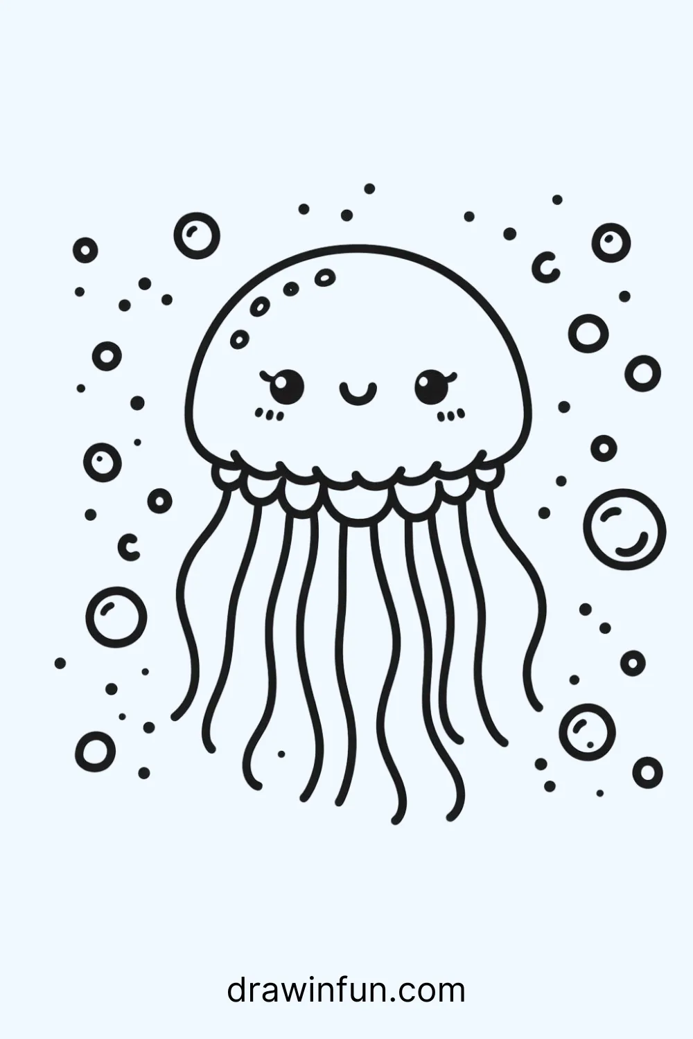 A jellyfish surrounded by bubbles easy drawing