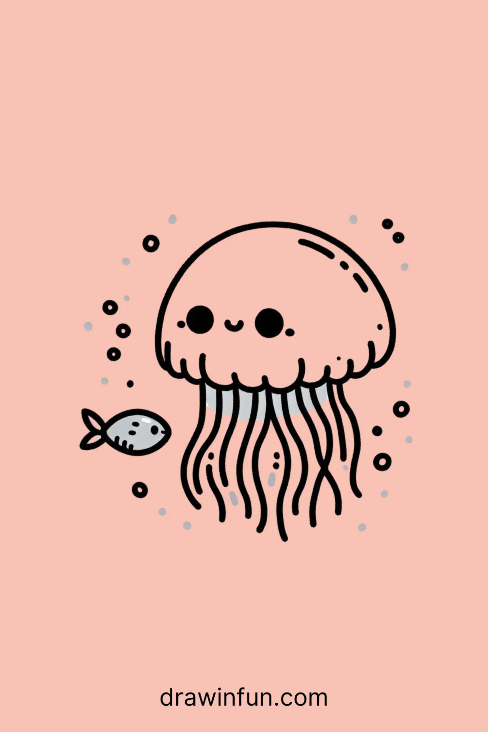 A jellyfish holding a tiny fish easy drawing