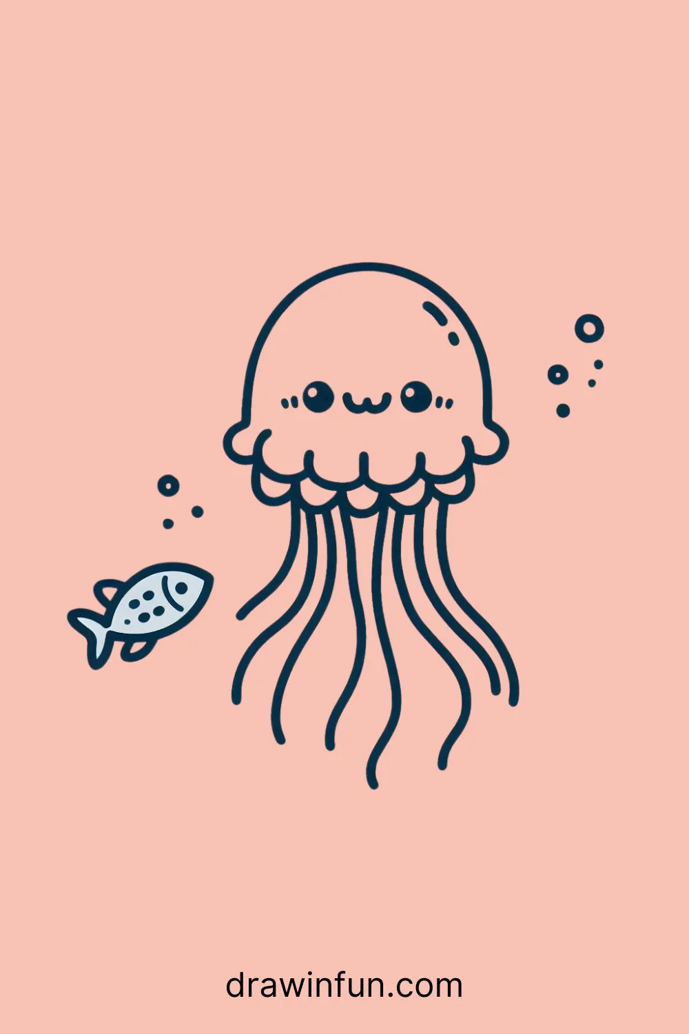 A jellyfish holding a tiny fish easy drawing