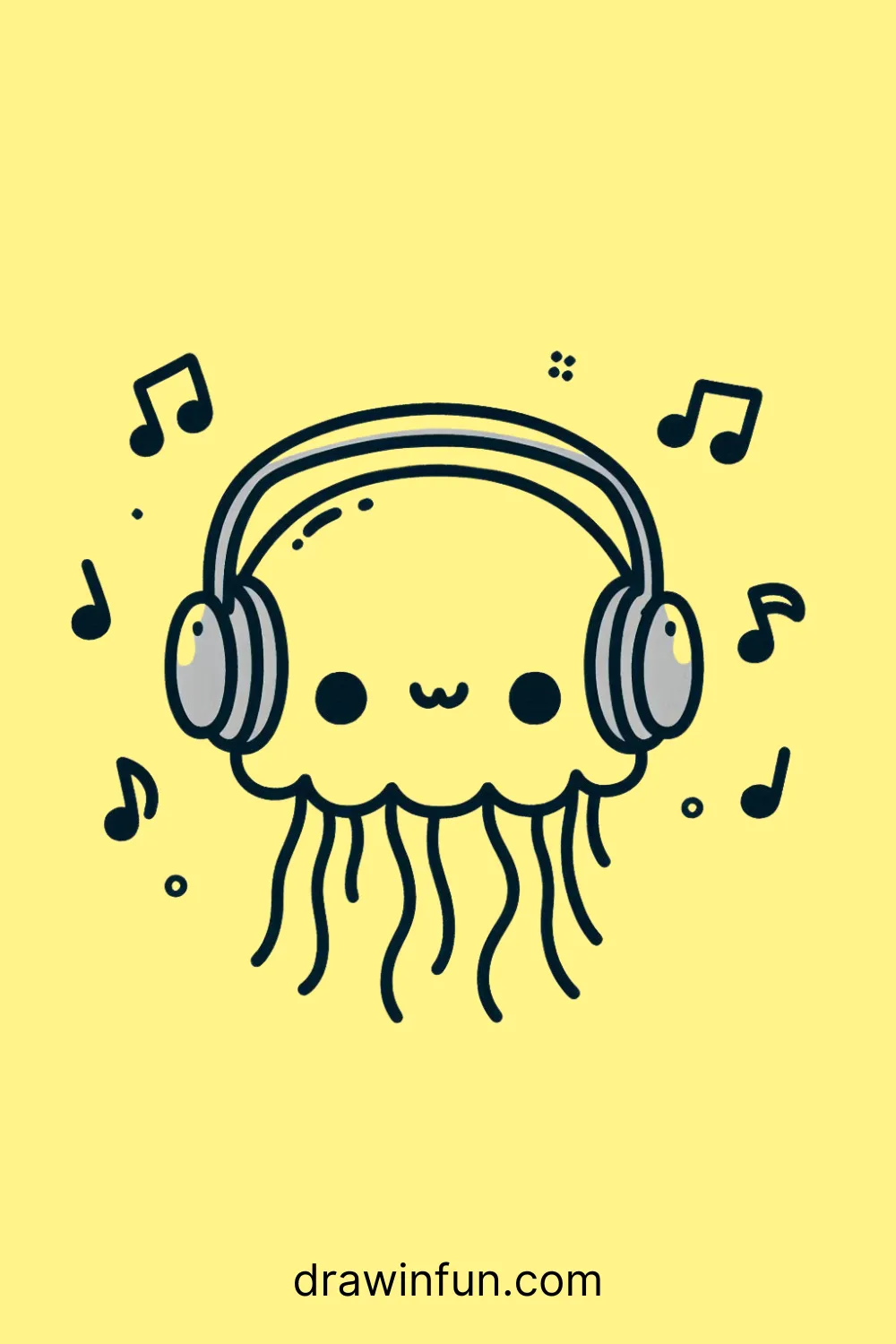 A jellyfish wearing headphone easy drawing