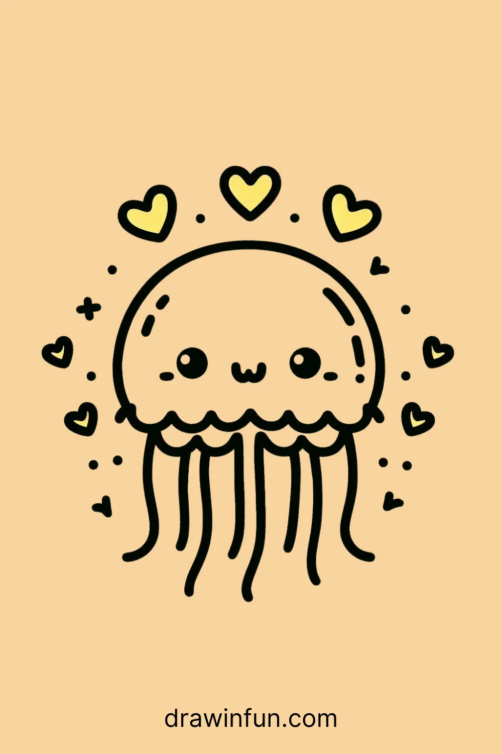 A jellyfish surrounded by hearts easy drawing