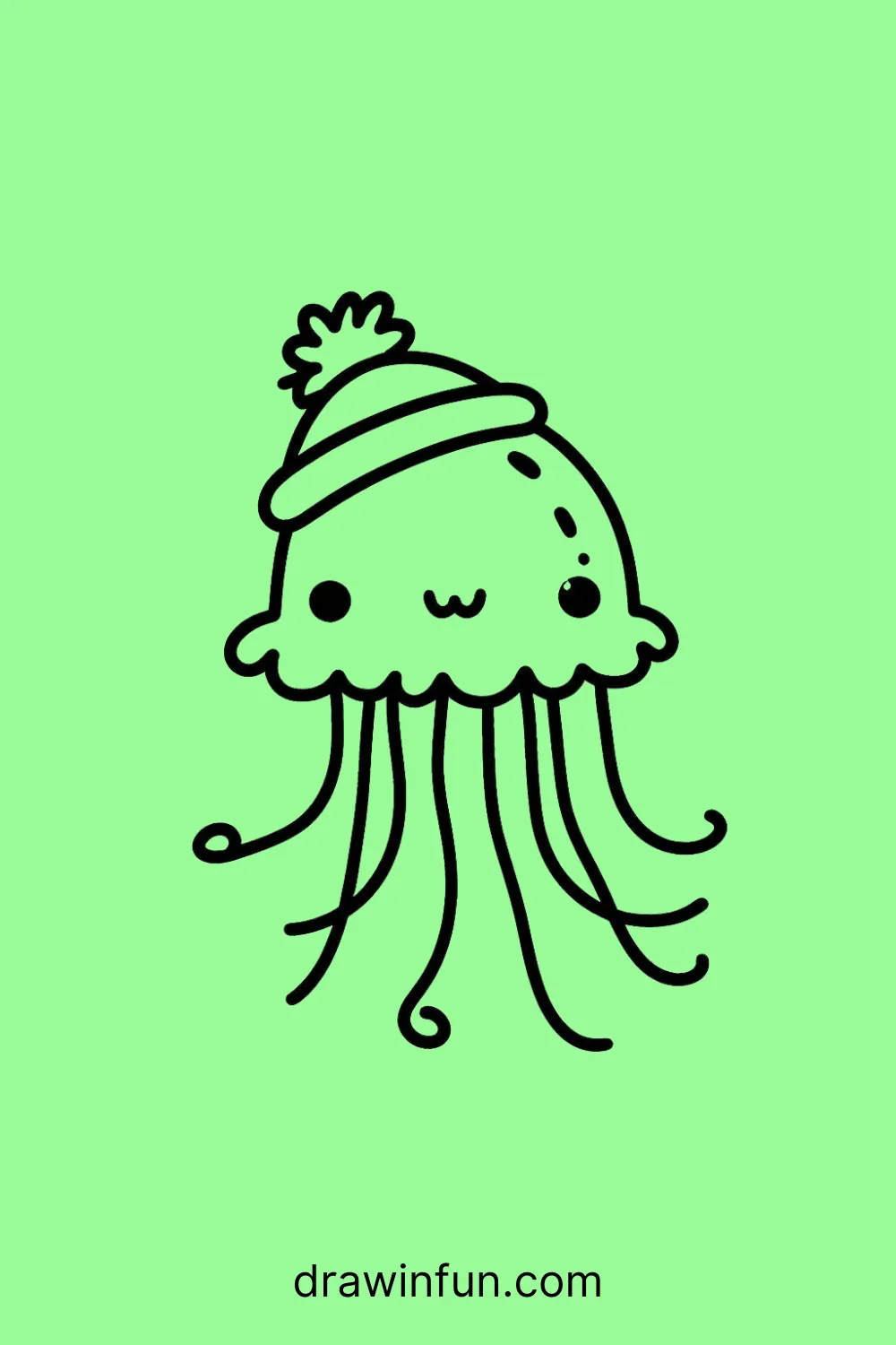 A jellyfish with a small hat easy drawing