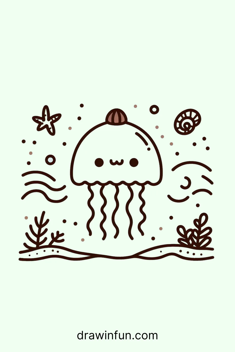 A jellyfish with a tiny seashell easy drawing