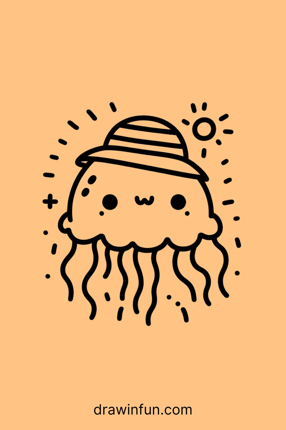 A jellyfish with a tiny sun hat easy drawing