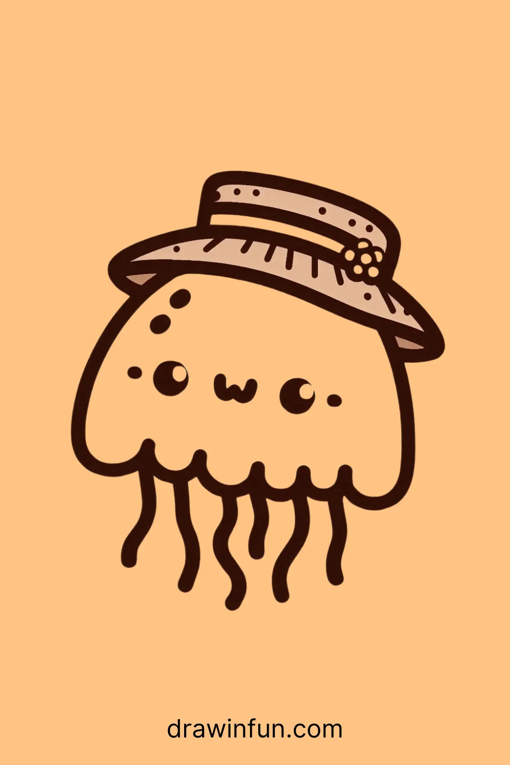 A jellyfish with a tiny sun hat easy drawing