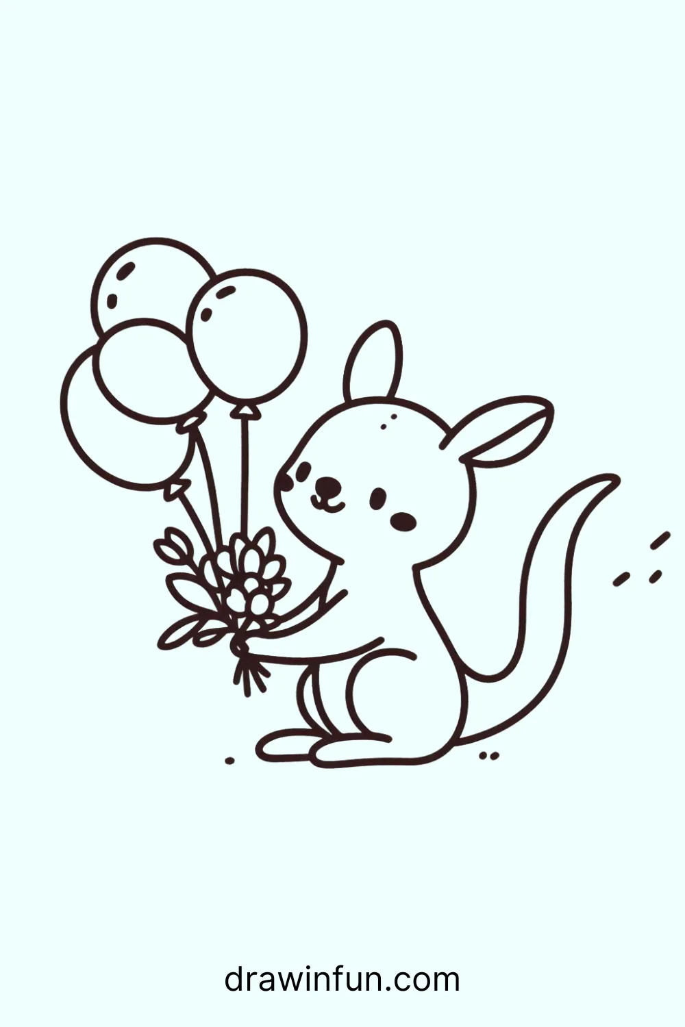 A kangaroo holding balloons easy drawing