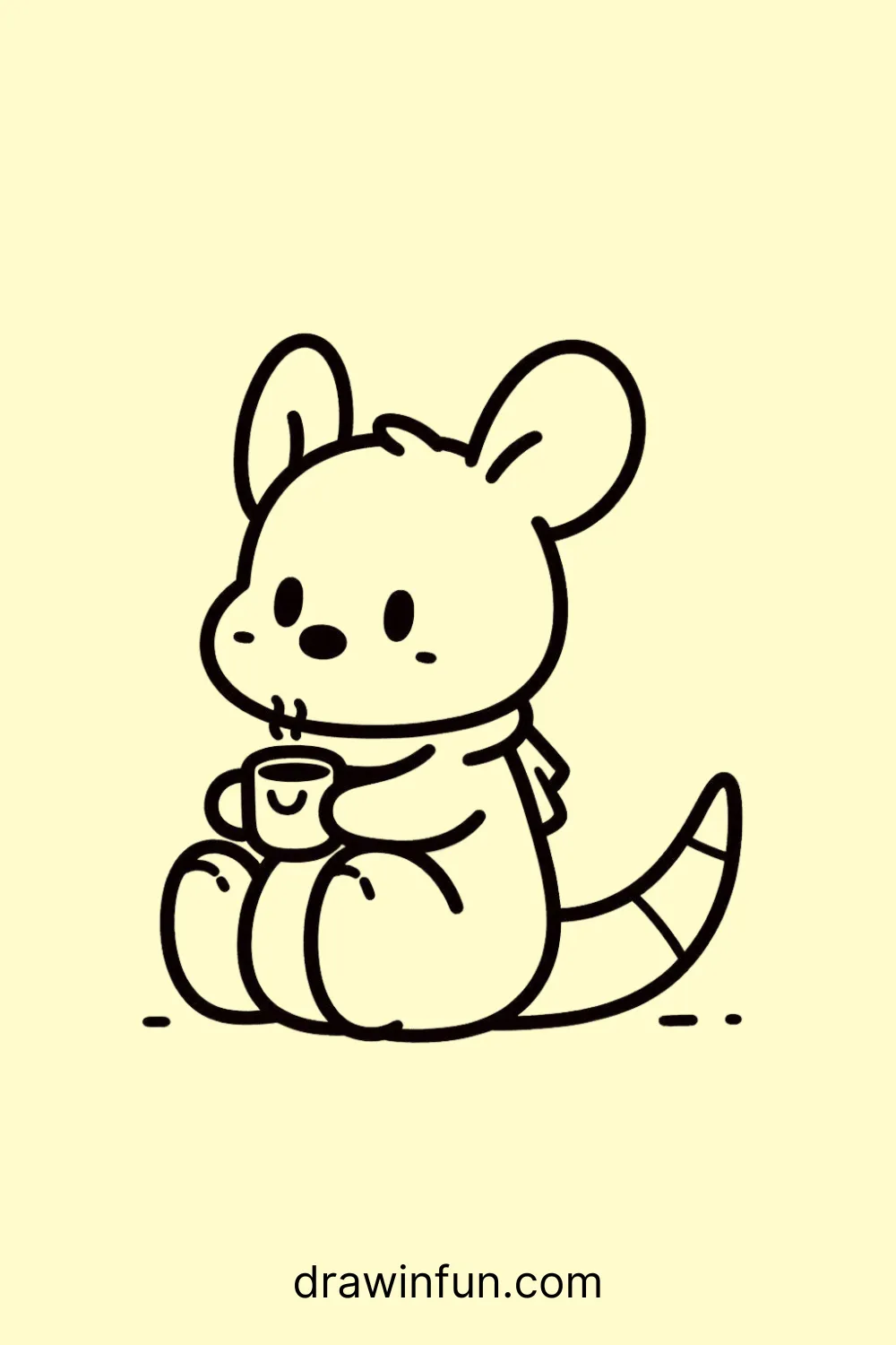 A kangaroo holding a cup of coffee easy drawing